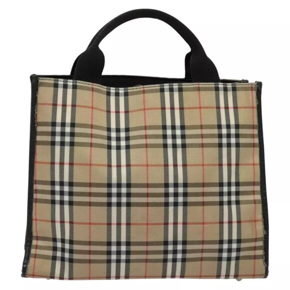 BURBERRY Nova Check Hand Bag Nylon Beige Black Silver Auth - Picture 11 of 16